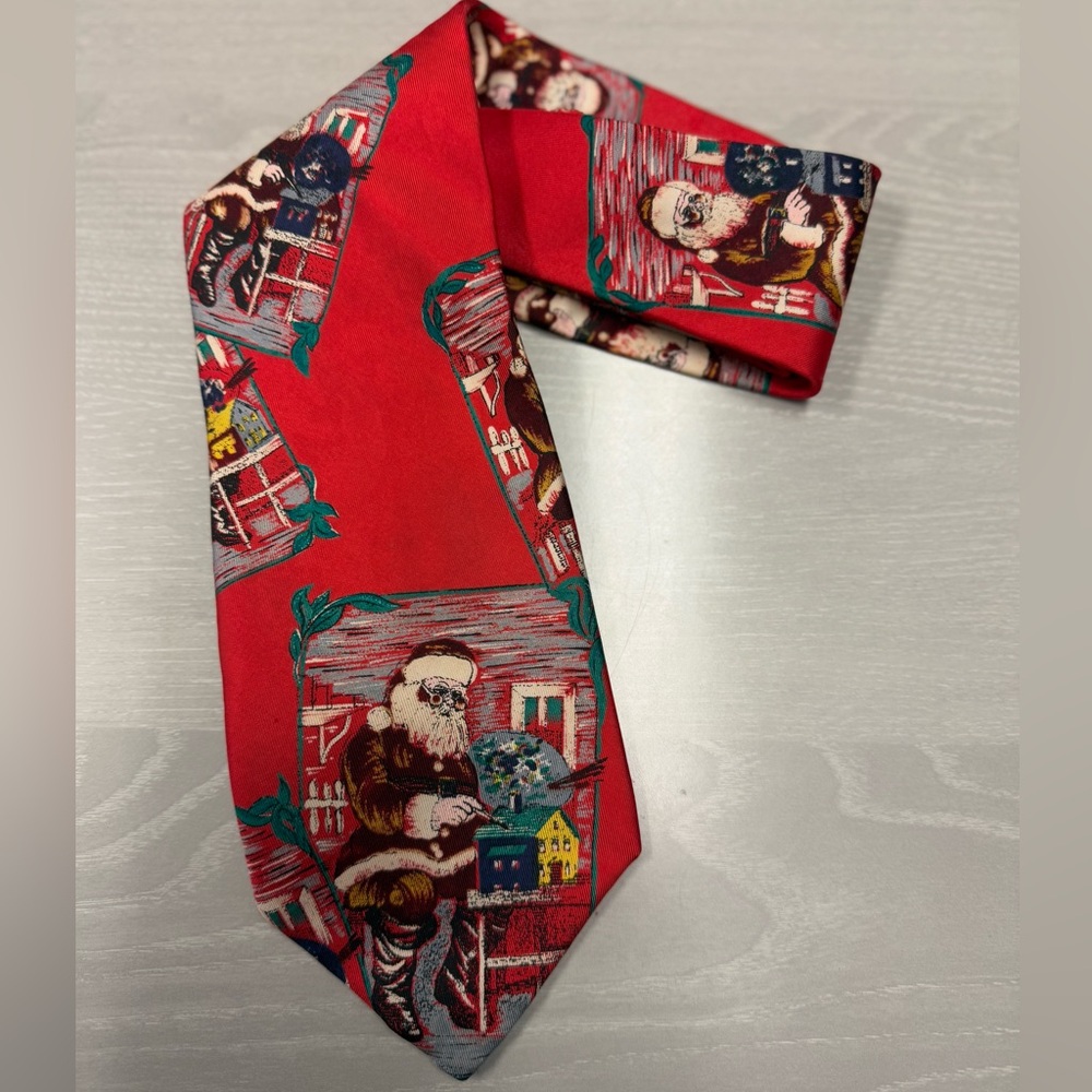 Gentry‎ New Orleans Vintage Santa Christmas Red silk Tie